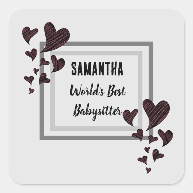 Worlds Best Babysitter Hearts Childcare Nanny Square Sticker (Front)