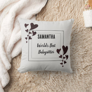 Worlds Best Babysitter Hearts Childcare Nanny Throw Pillow