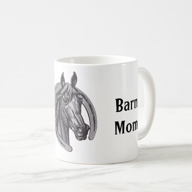 Worlds Best Barn Mom Sketch Black White Horse Coffee Mug (Front Right)