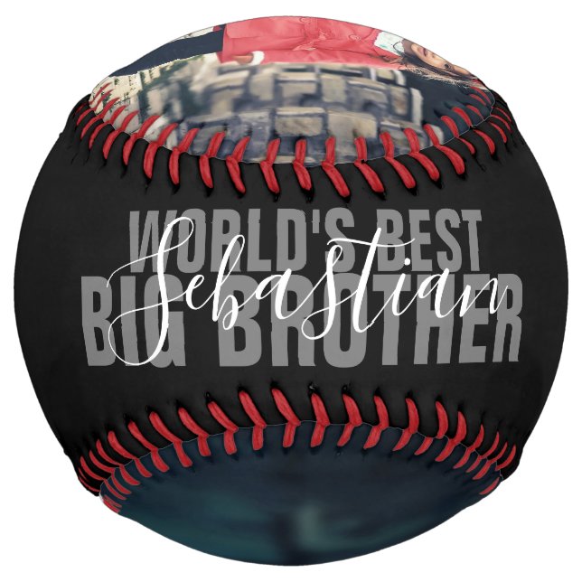 Worlds Best Big Brother Personalized Photo Text Softball (Back)