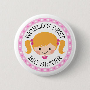 Worlds best big sister cartoon girl blonde hair 2 inch round button