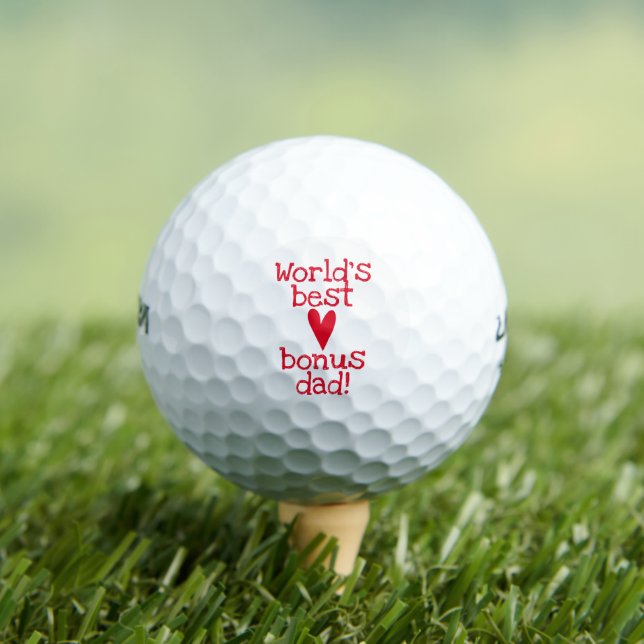 World's best bonus dad! | Red Heart - Father's day Golf Balls (Insitu Tee)