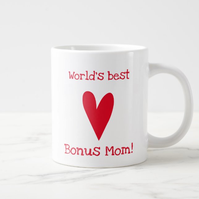 World's Best Bonus Mom! | Red Heart Mother's Day Large Coffee Mug (Right)