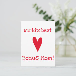 World's Best Bonus Mom! Red Heart Mother's Day Postcard