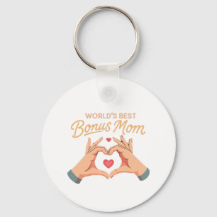 World's Best Bonus Mom Stepmom   Heart Hands Gift Keychain