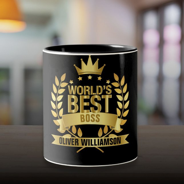 World's Best Boss Black And Gold 5 Star Two-Tone Coffee Mug (World's Best Boss Black And Gold 5 Star Two-Tone Coffee Mug)