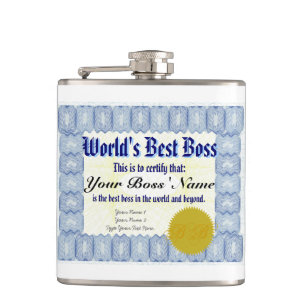 World's Best Boss Certificate Hip Flask