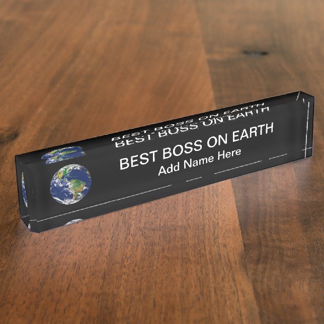 World's Best Boss Earth Planet Desk Name Plate (Side)