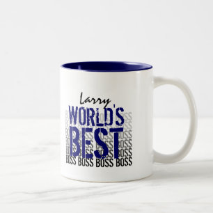 World's Best Boss Grunge Lettering Navy 007 Two-Tone Coffee Mug