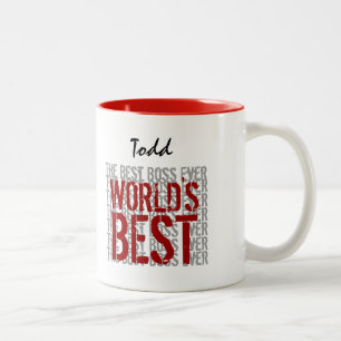 World's Best Boss Grunge Text Custom Name B22A Two-Tone Coffee Mug