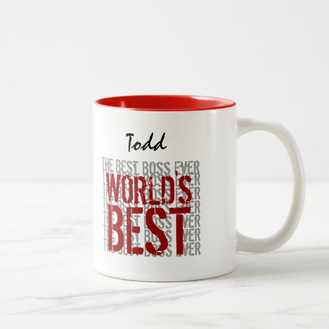 World's Best Boss Grunge Text Custom Name B22A Two-Tone Coffee Mug (Right)