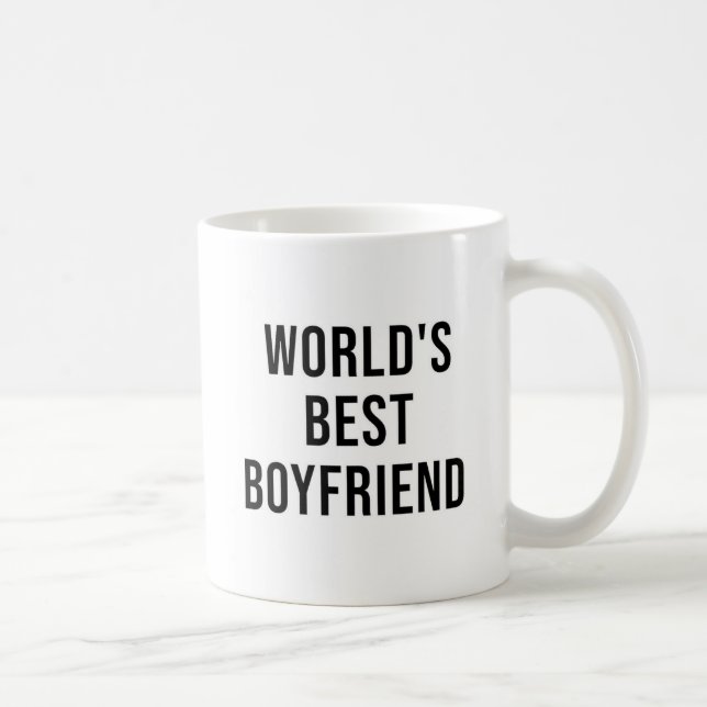 World's Best Boyfriend Funny Quote with Black Text Coffee Mug (Right)