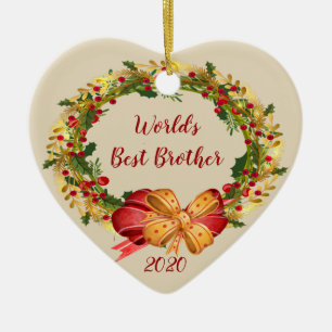 World's Best Brother Antique Wreath Christmas Ceramic Ornament
