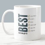 Worlds Best Brother Customizable Checklist Coffee Mug<br><div class="desc">Celebrate your brother on his birthday or any day with this ceramic coffee mug that features fun striped typography that proudly declares him as the “World’s Best Brother.” What makes this mug special is a customizable checklist where you can showcase six unique qualities that make your brother extraordinary. From his...</div>