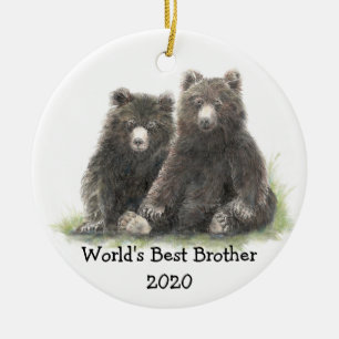 World's Best Brother with Cute Black Bear Family Ceramic Ornament