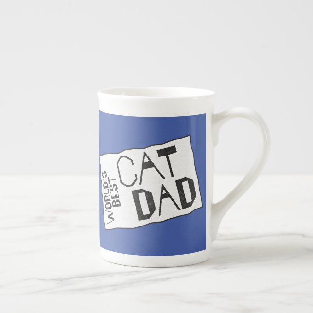 World's Best Cat Dad blue with roughened text Bone China Mug (Right)