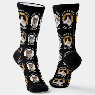 World's Best Cat Dad – Custom 3 Cat Photos Black Socks