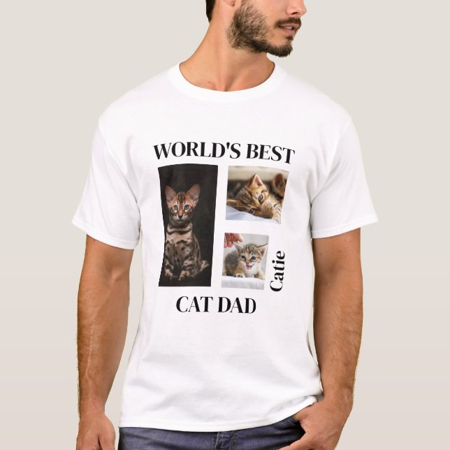 World's Best Cat Dad Custom Name Gift T-Shirt (Front)