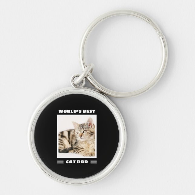 World's Best Cat Dad Custom Photo Personalized Keychain (Front)