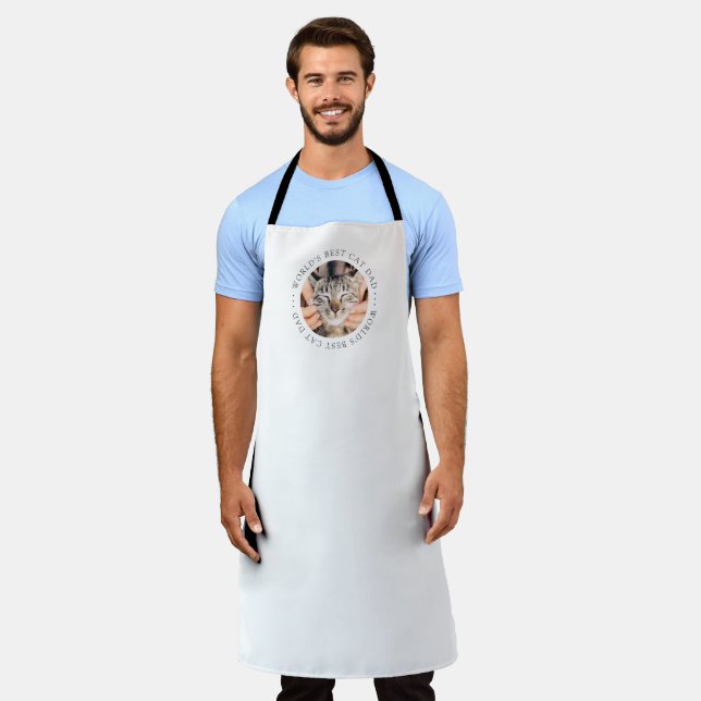 World's Best Cat Dad Elegant Simple Custom Photo Apron (Worn)
