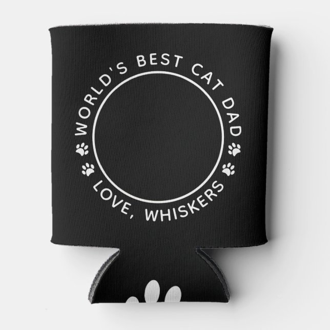 World's Best Cat Dad Fun Personalized Pet Photo Can Cooler (Front)