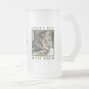 World's Best Cat Dad Green Paw Prints Name Photo Frosted Glass Beer Mug
