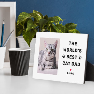 Worlds Best Cat Dad Navy Pet Photo Plaque
