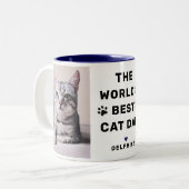 Worlds Best Cat Dad Navy Two Photo Pet Lover Two-Tone Coffee Mug (Front Left)