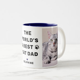 Worlds Best Cat Dad Navy Two Photo Pet Lover Two-Tone Coffee Mug