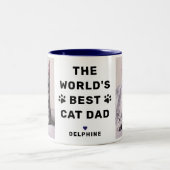 Worlds Best Cat Dad Navy Two Photo Pet Lover Two-Tone Coffee Mug (Center)