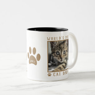 World's Best Cat Dad Paw Print Name Pet Photo Gold Two-Tone Coffee Mug