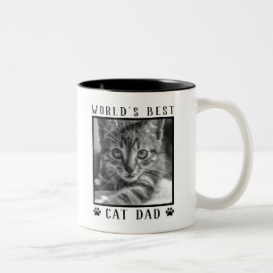 World's Best Cat Dad Paw Prints Black White Photo Two-Tone Coffee Mug