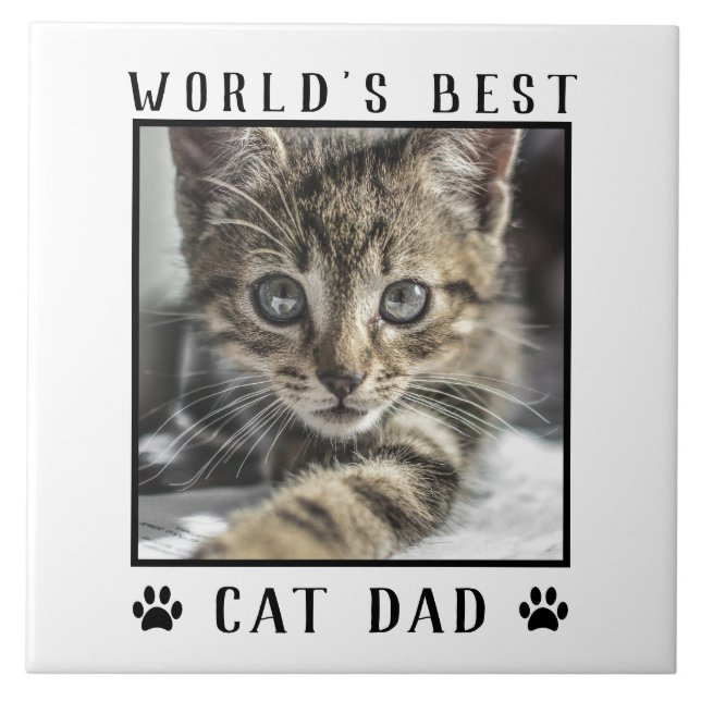 World's Best Cat Dad Paw Prints Pet Photo Frame Tile (Front)