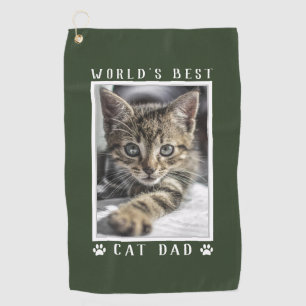 World's Best Cat Dad Paw Prints Pet Photo Green Golf Towel