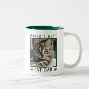 World's Best Cat Dad Paw Prints Pet Photo Green Two-Tone Coffee Mug