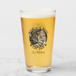 World's Best Cat Dad Paw Prints Pet Photo Name Glass