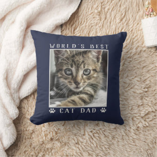 World's Best Cat Dad Paw Prints Pet Photo Navy Throw Pillow
