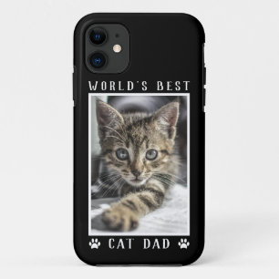 World's Best Cat Dad Paw Prints Pet Photo on Black iPhone 11 Case