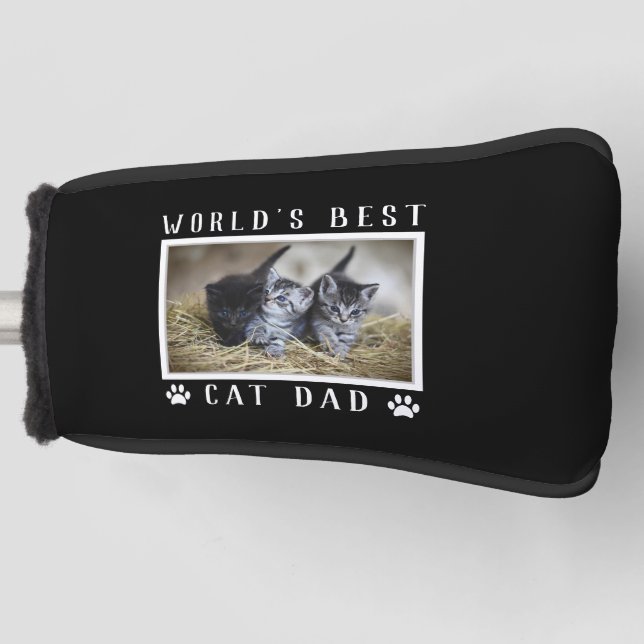 World's Best Cat Dad Paw Prints Pet Photo on Black Golf Head Cover (Front)