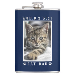 World's Best Cat Dad Paw Prints Photo Navy 8 oz Hip Flask