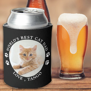 Worlds Best Cat Dad Personalized Cute Pet Photo Can Cooler