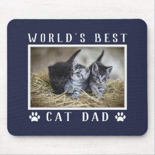 World's Best Cat Dad Photo Paw Prints Navy Blue Mouse Pad