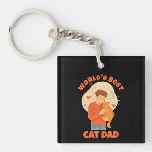World's Best Cat Dad Watercolor Custom Photo Keychain