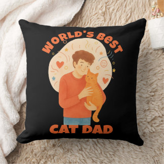 World's Best Cat Dad Watercolor Custom Photo Throw Pillow