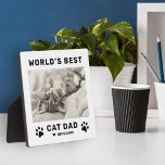 Worlds Best Cat Dad White Pet Photo Plaque<br><div class="desc">A clean white plaque sign featuring "World's Best Cat Dad" in bold type with a custom pet photo and personalized cat name accented by a heart and paw print. All text is fully customizable — a fun gift for any proud cat father on Father's Day, a birthday, or any day...</div>