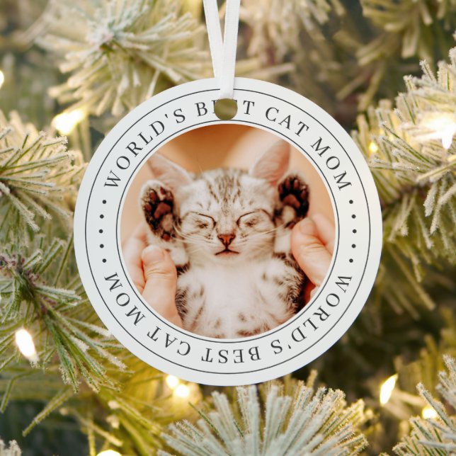 World's Best Cat Mom Classic Simple Photo Metal Ornament (Insitu)