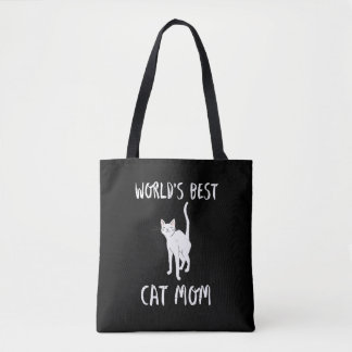 World's Best Cat Mom Cute Animal Typography Art Tote Bag