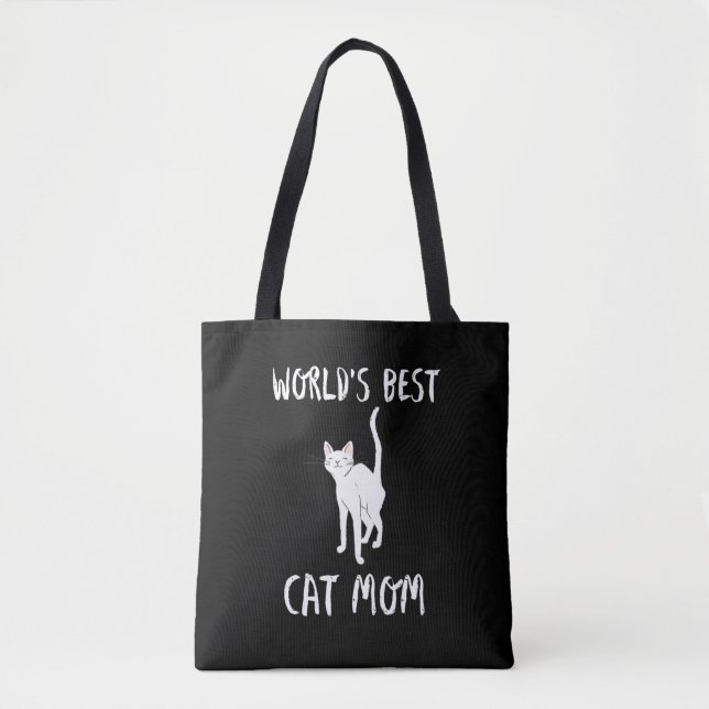 World's Best Cat Mom Cute Animal Typography Art Tote Bag (Front)