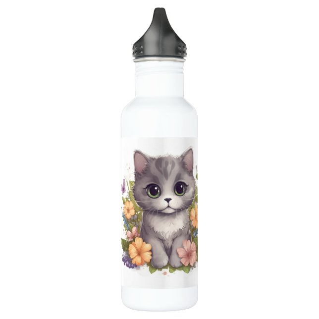 World's Best Cat Mom Cute Grey Kitty 710 Ml Water Bottle (Left)