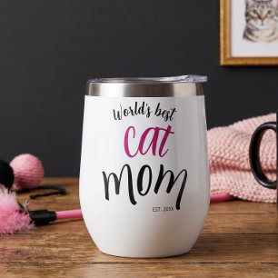 World's Best Cat Mom Est Custom Year White Pink